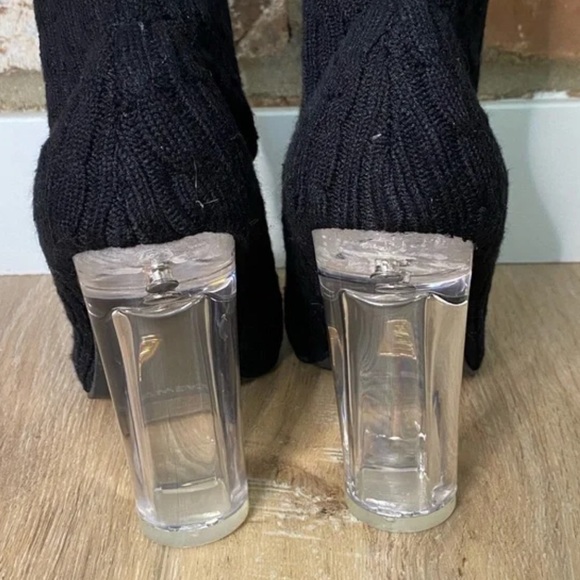 Sock boots transparent block heel pull on knit boots - Picture 4 of 6